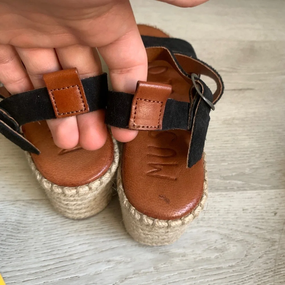 Musse & Cloud Black Suede Platform‎ Espadrille Sandals Women Size 36 EU 6 US